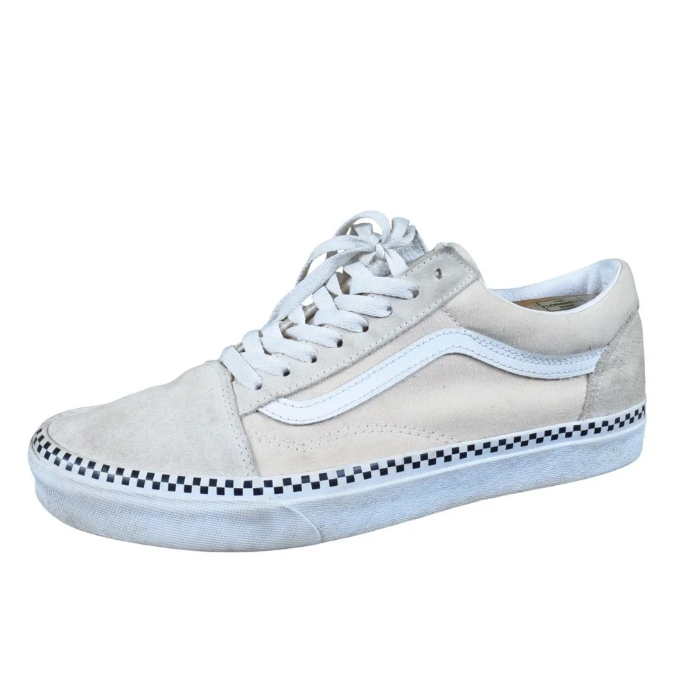 Vans Old Skool‎ Checkerboard Foxing Mens 9.5 Womens 11 Skate Shoes Cream Suede